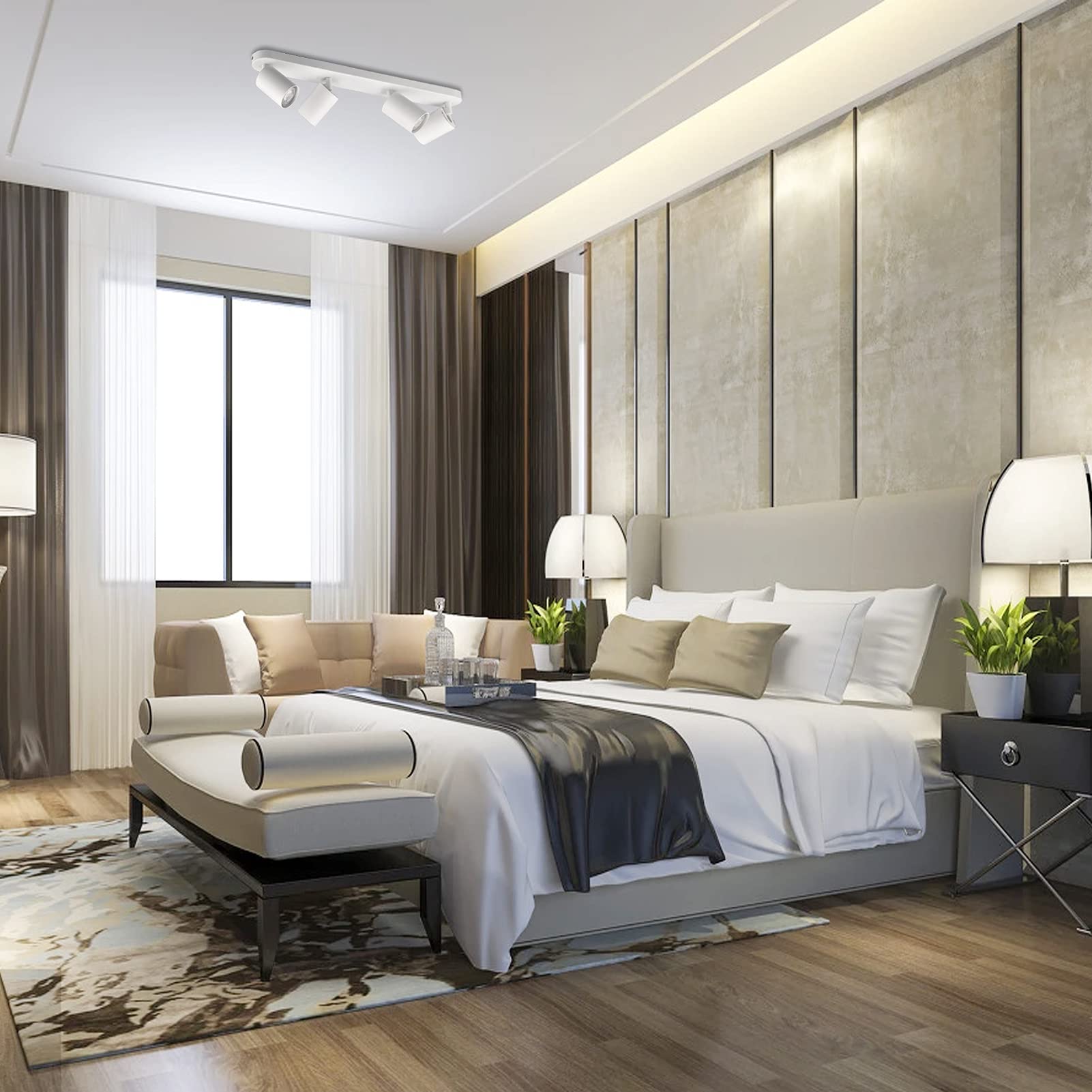 KYOTECH Faretti da soffitto orientabili a 4 luci Plafoniera LED Attacco GU10,Per 4 lampadine GU10 non incluse, Lampadario moderno per Camera Faretti Orientabili Parete Lampadine Bianco opaco