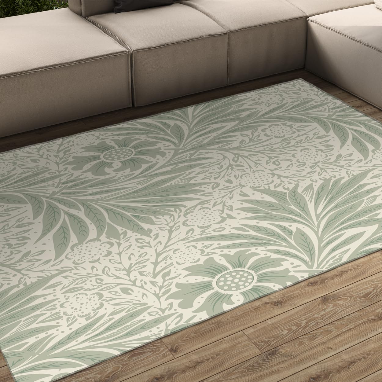 Tapis vert sauge 120x150cm lavable à poil bas style vintage