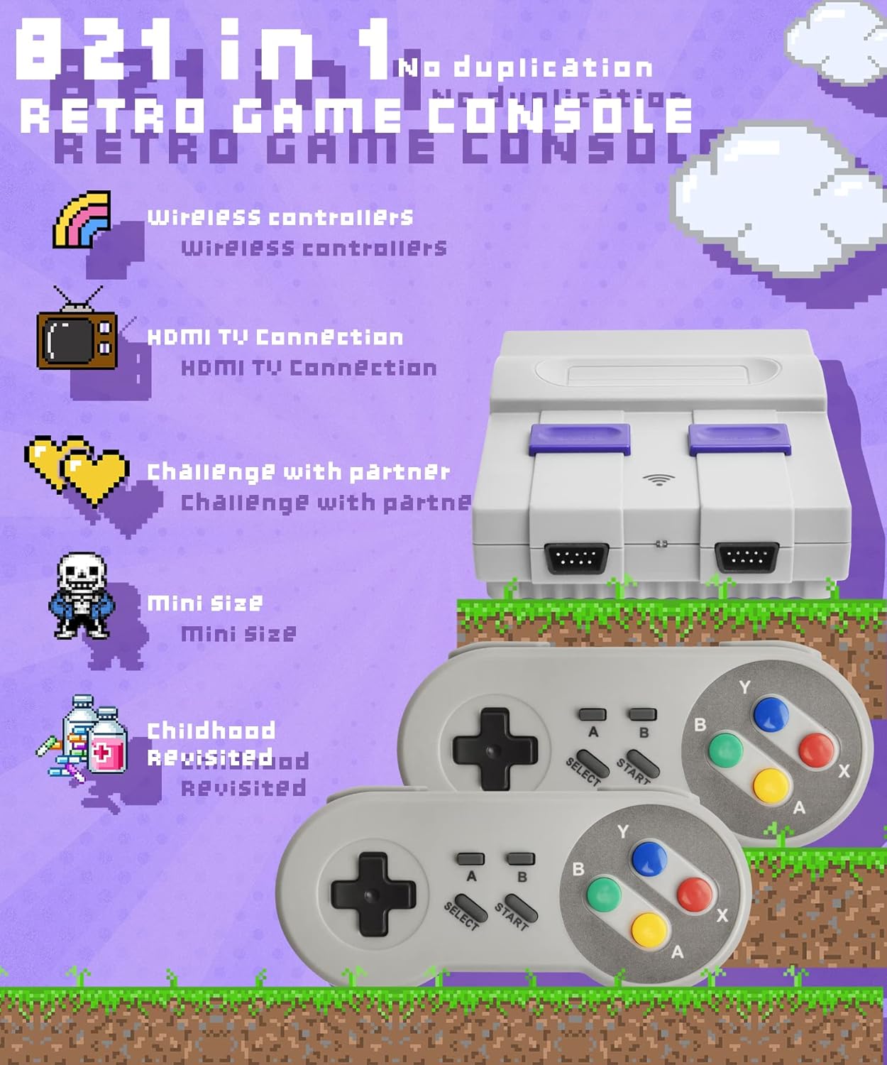Retro Mini Game Console with HDMI, Preloaded 821 Classic Video Games（Few Repeats）, HD TV Output, 2 Cable Less Controllers, Gift of Childhood Memories : Toys & Games