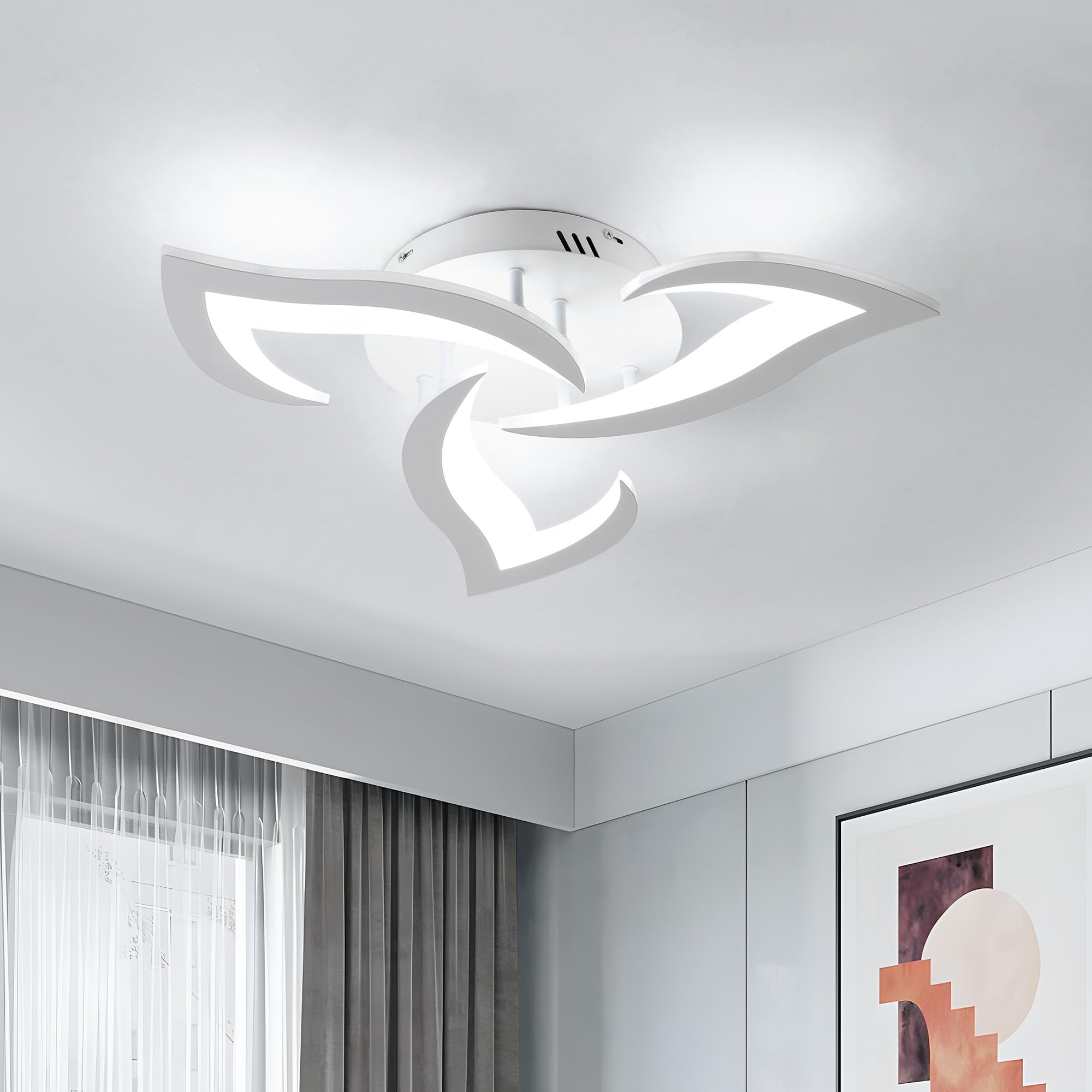 LED Ceiling Light, 36W 3240LM Modern Design Ceiling Lighting, 3 Lights Living Room Ceiling Light Acrylic White Flower Fittings Ceilings for Bedroom, Kitchen, Dining Room 6500K Cool White