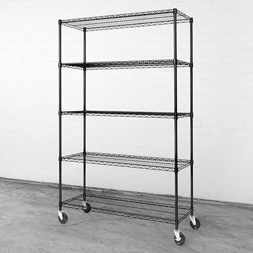 CAPHAUS Estantes ajustables comerciales NSF de alta resistencia con ruedas y pies, estante de metal para almacenamiento de cocina, estantería de