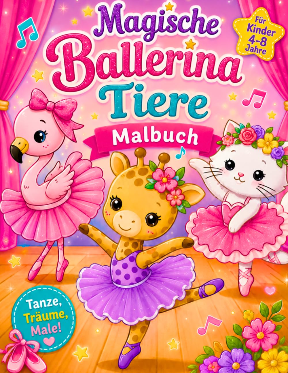 Magische Ballerina-Tiere Malbuch: Tanzende Tier-Ballerinas: Ein zauberhaftes Malbuch voller Pirouetten und Spaß für Kinder von 4–8 Jahren