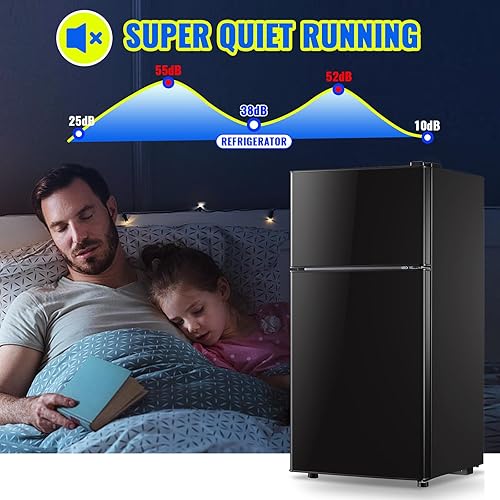 Miniatura 7 de Mini refrigerador de 2.4 pies cúbicos de doble puerta con congelador tamaño apartamento refrigerador para personal Senven Temp Gear Negro