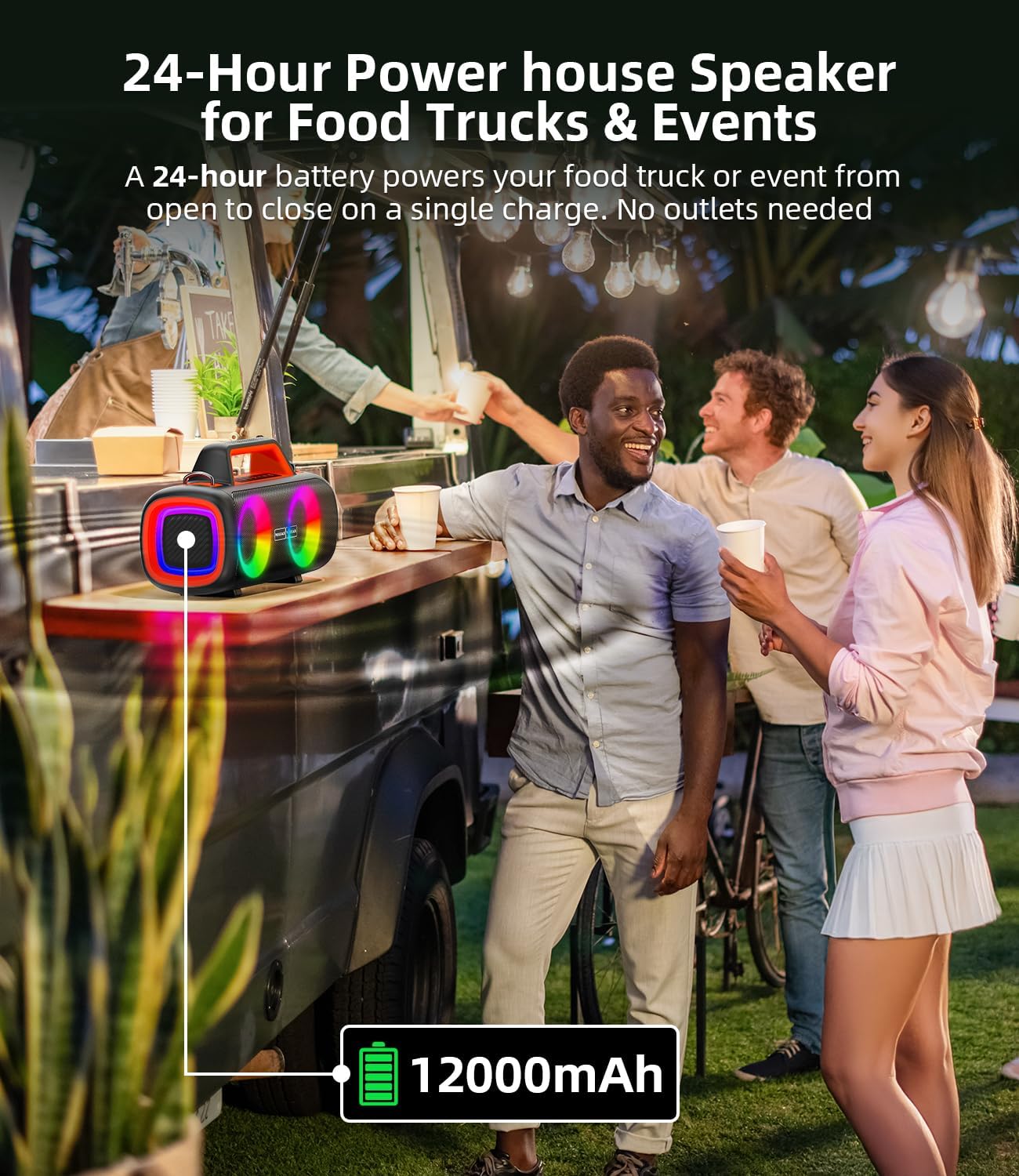 Portable Bluetooth Speaker Wireless,140W Peak Loud Sound with 2 Subwoofers and 2 Tweeters, Plus Bass Boost, IP65 Waterproof Outdoor Speaker, 24H Playtime, RGB Lights, TF/AUX/USB/Mic Input, Large Party - Image 8