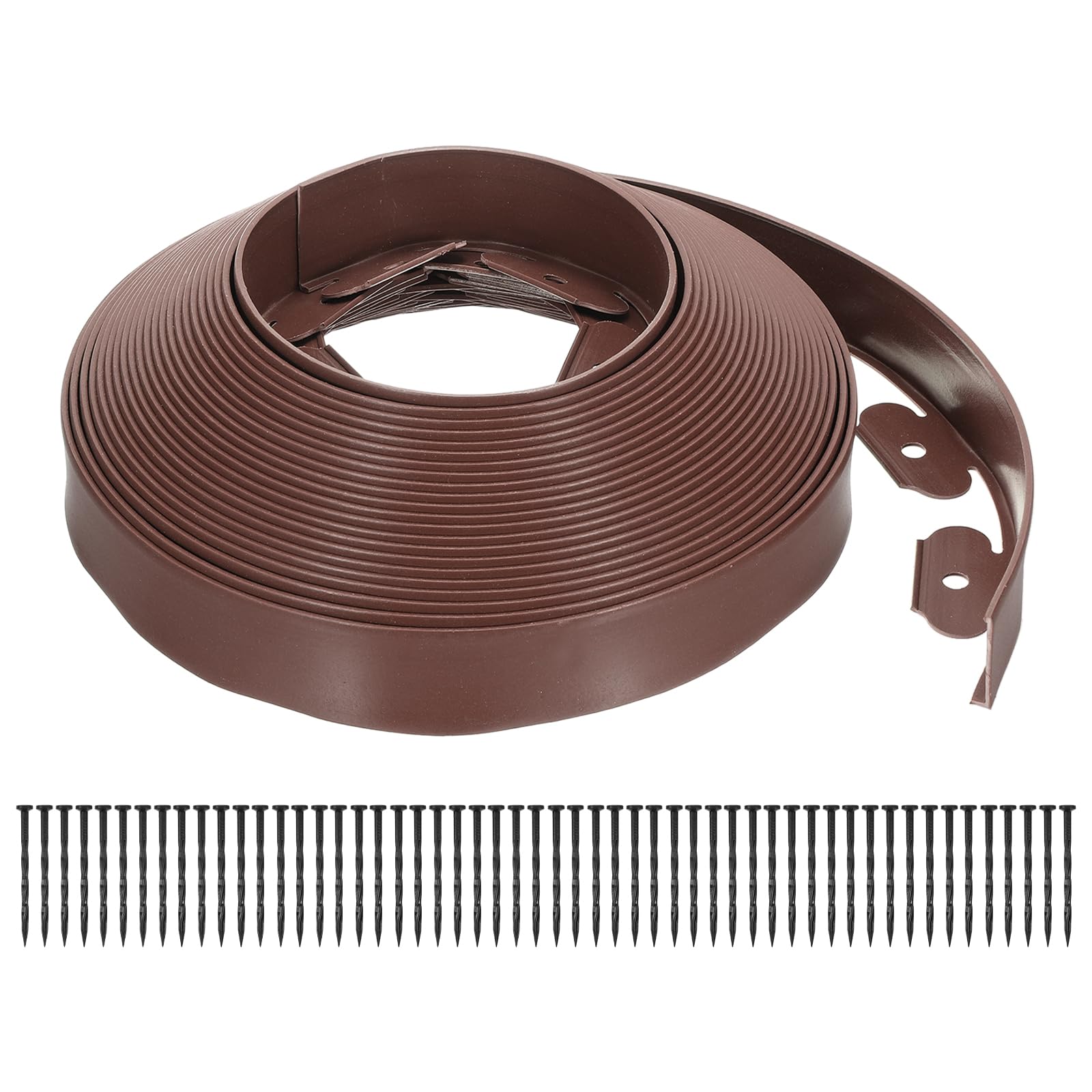 sourcing map Landscape Edging, 1Pcs 60FT x 2" - Garden Edging Kit with 54 Stakes, Landscape Edging Border for Garden Lawn Flower Bed Yard Grass (Brown)