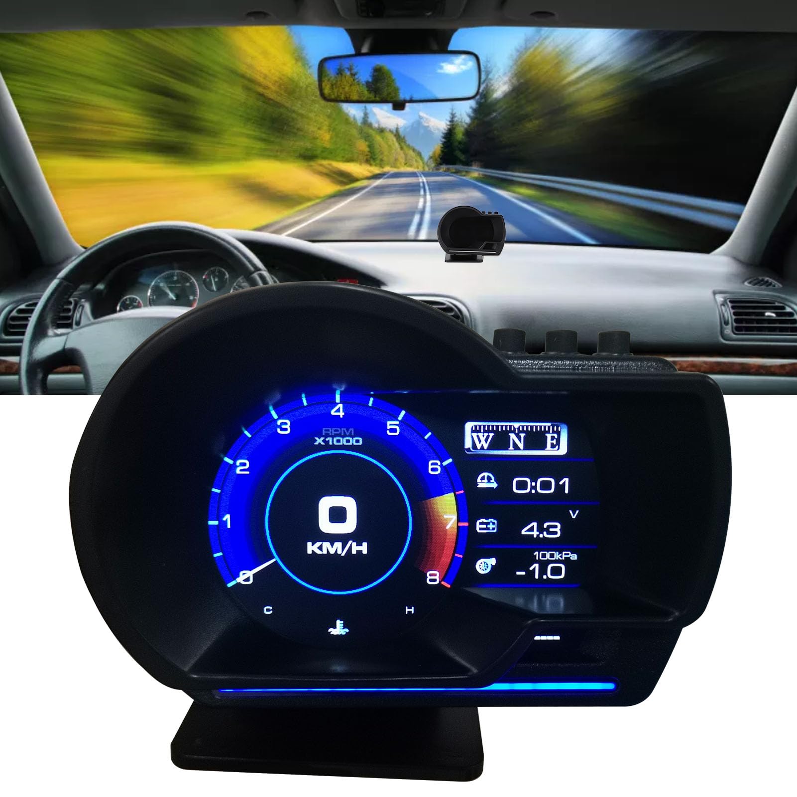 Car HUD Heads Up Display AP6, OBD and GPS Smart Gauge Display LCD Dual System Head Up Device for Vehicles Cars, Works Great for Most Cars (Black)