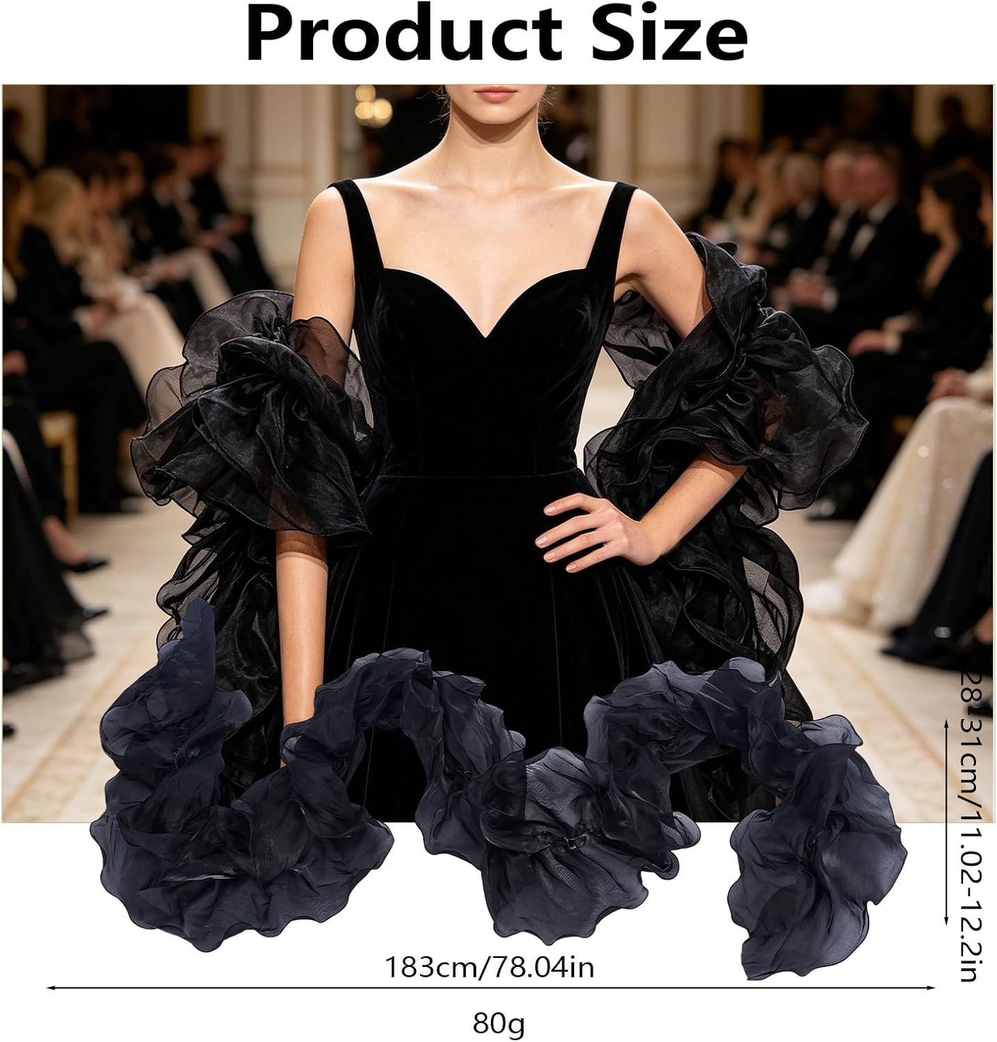 NICENEEDED 2 Yard Chandelle Boa, Black Vintage Organza Boa 1920s Women's Clothing Accessories, Flapper Accessories for Dancing Mardi Gras Party Decoration