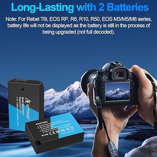 Miniatura 5 de Artman LP-E17 - Paquete de 2 baterías y cargador LCD USB-C actualizado para Canon EOS R8 R10 RP R50 R100, Rebel T8i T7i T6i T6s, SL2, SL3, M3 M5 M6,
