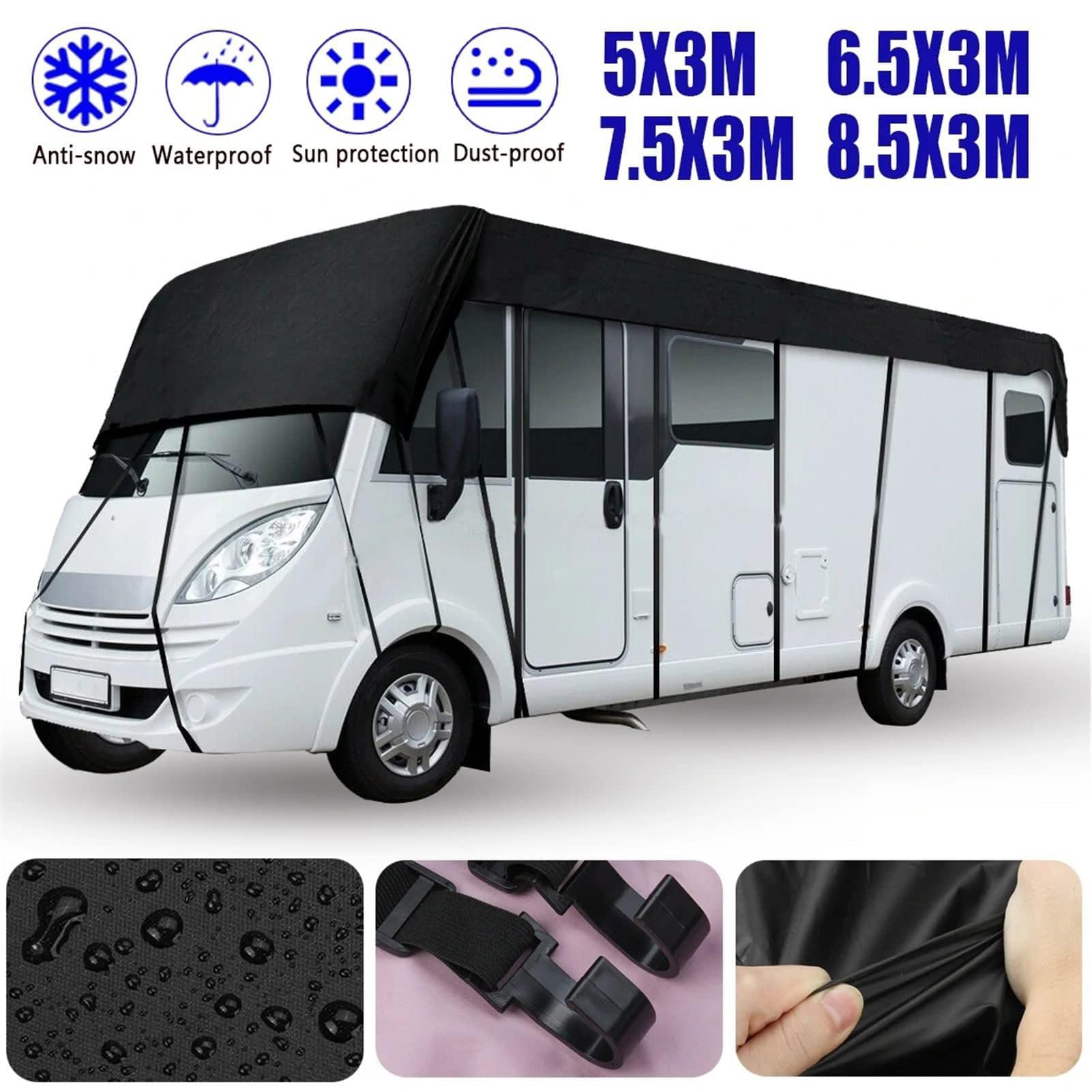 Pokrowce na kampery, tylko na dach, wodoodporny, pokrowiec na przyczepę kempingową 210D, tkanina Oxford, pokrowiec na przyczepę, odporny na rozdarcia, na zimę, śnieg, rozmiar: 8,5 x 3 m