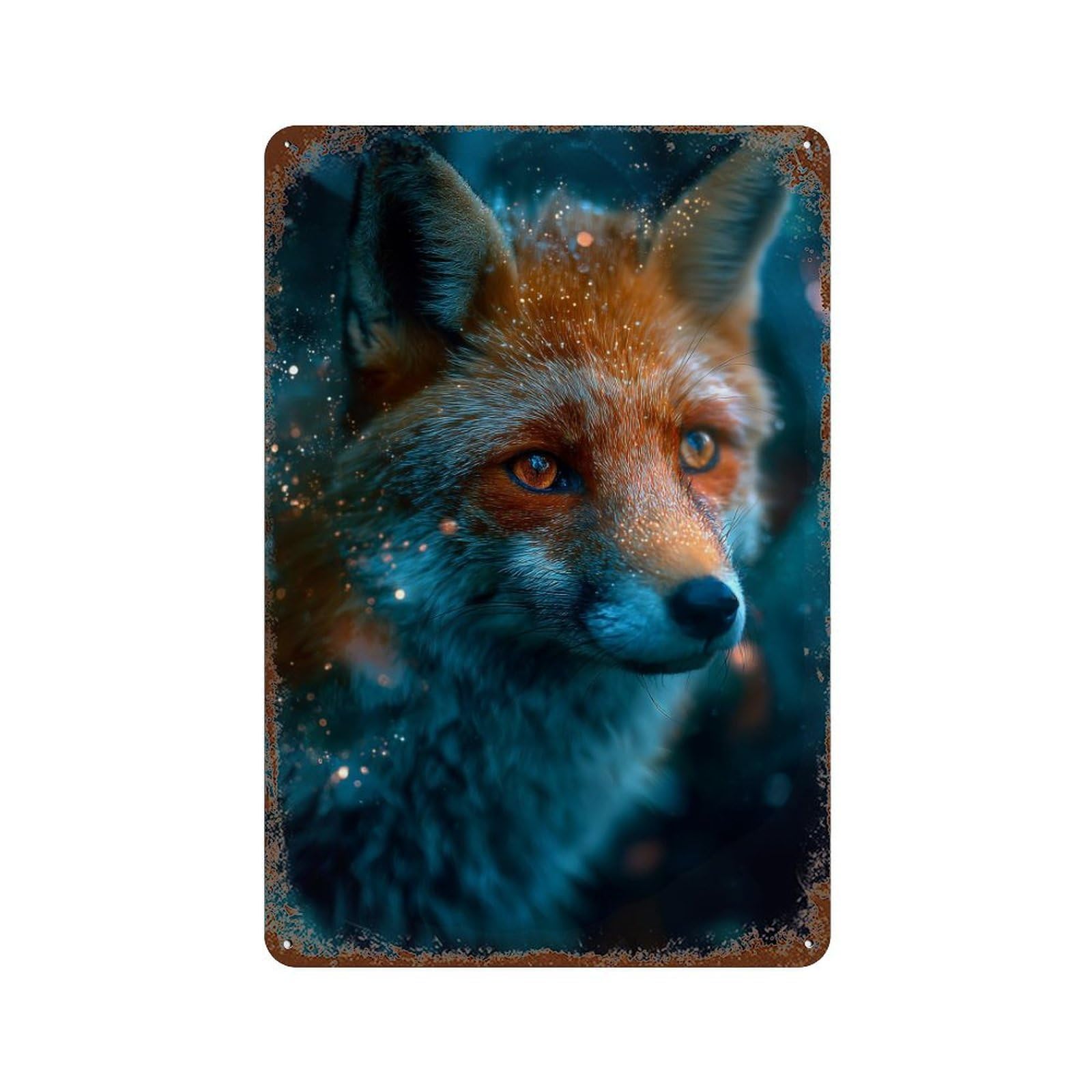 Glowing Fox Portrait 11.8"x7.9" Aged Metal Wall Plaque, Classic Wall Plaque for Pub, Kitchen And Man Cave Decor