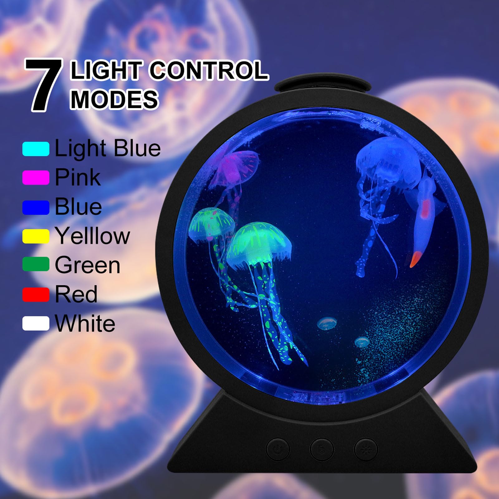 lyrlody LED Quallenlampe 7 Farben Quallen Aquarium Licht Quallen Nachtlicht mit 4 Quallenfiguren 2 Geschwindigkeiten für Schlafzimmer Deko (BLACK)