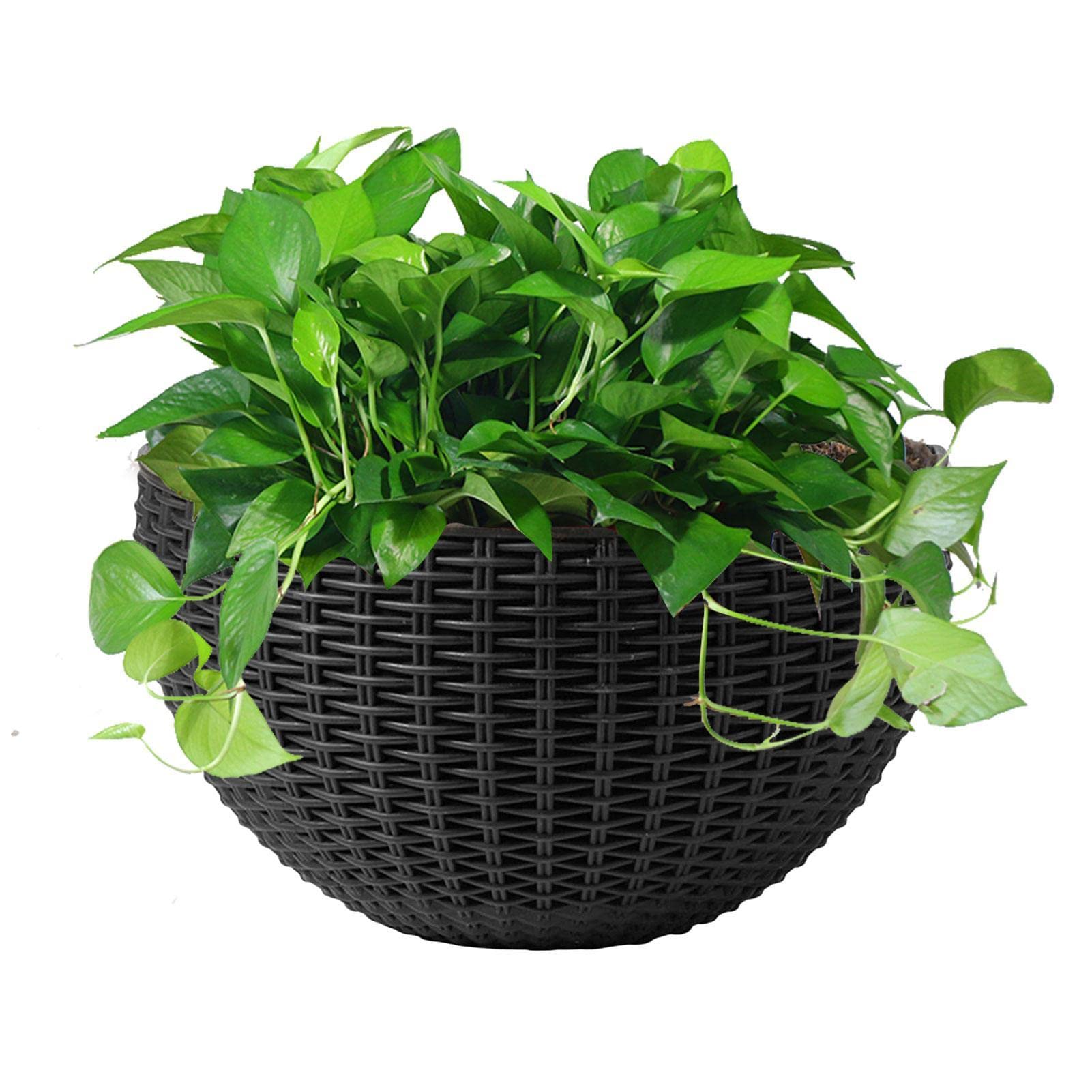 Wall Hanging Planter - Wall Hanging Flowers Pot, Half Round Wall Flower Basket | European Style Half Round Rattan Flowerpot, Selfs Watering Plant Holder for Balcony Fence Indoor Outdoor Home