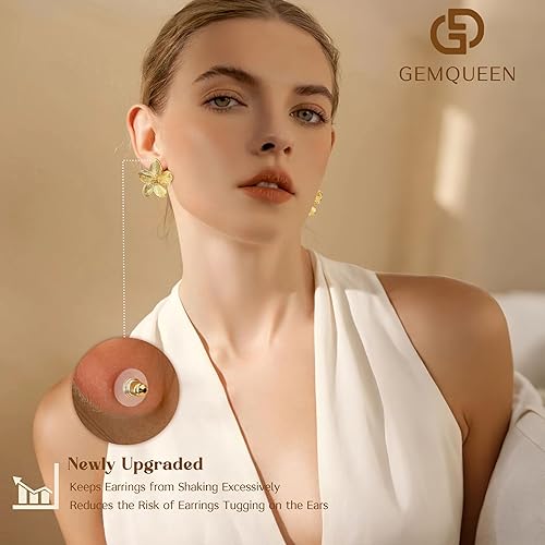 Miniatura 3 de Aretes de plata de ley 925 aretes colgantes chapados en oro de 14 quilates, hipoalergénicos, únicos, grandes, florales, gruesos, joyería para mujer