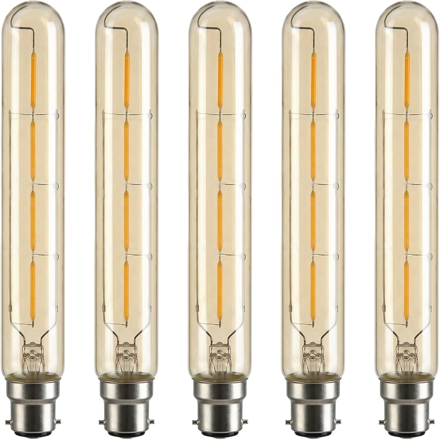 DC VOLTAGE 5-Pack, LED B22 Tubular Light Bulb,T185 4W(40W Equivalent) Dimmable Warm White 2700K Bayonet LED Filament BC Bayonet Amber Glass Bulb, Vintage Style Home Decoration AC 230V