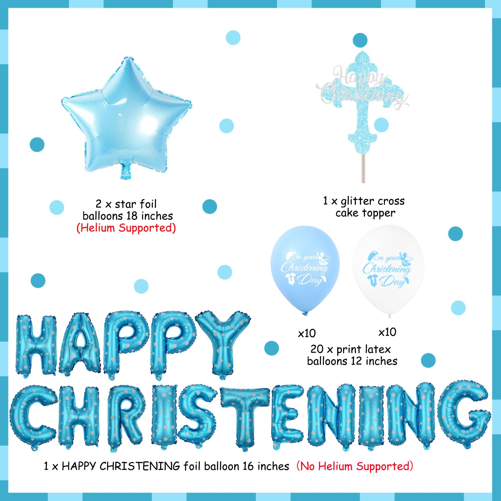 Prismatischer Folien-Luftballon „Happy Christening“ – Blau, 45 Cm, Für Tauf-Dekoration