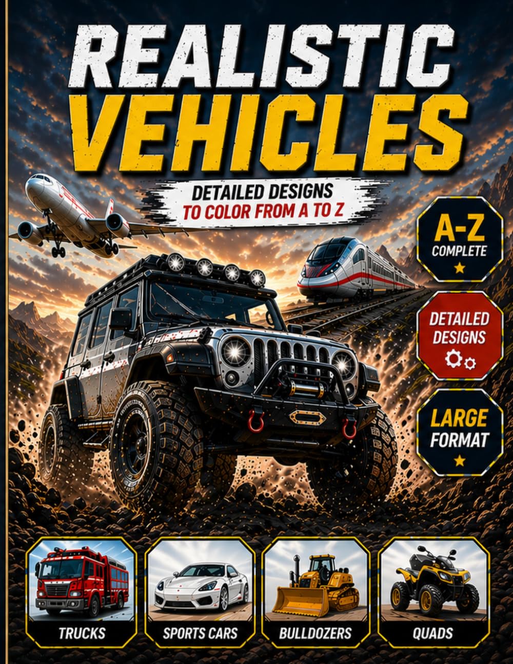 Cover of Realistic Vehicles Coloring Book for Kids
