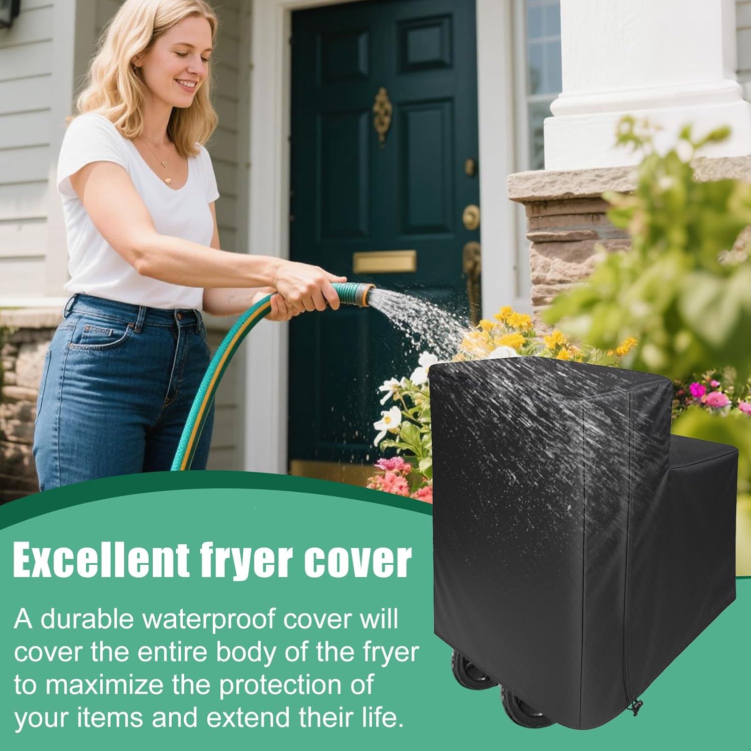 Deep Fryer Cover, 39.4x34.6in Oxford Portable Heavy Duty Waterproof Multifunctional Fryer Cover Suitable for Bayou Classic 700-701 and 700-704 (Black)