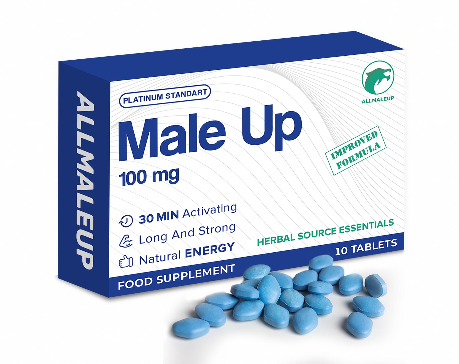 AllMaleUp Extra Strong Pills for Men - Natural Supplement for Enhanced Performance & Stamina - Fast-Acting Tablets - Food & Herbal Supplement - 10 Pills