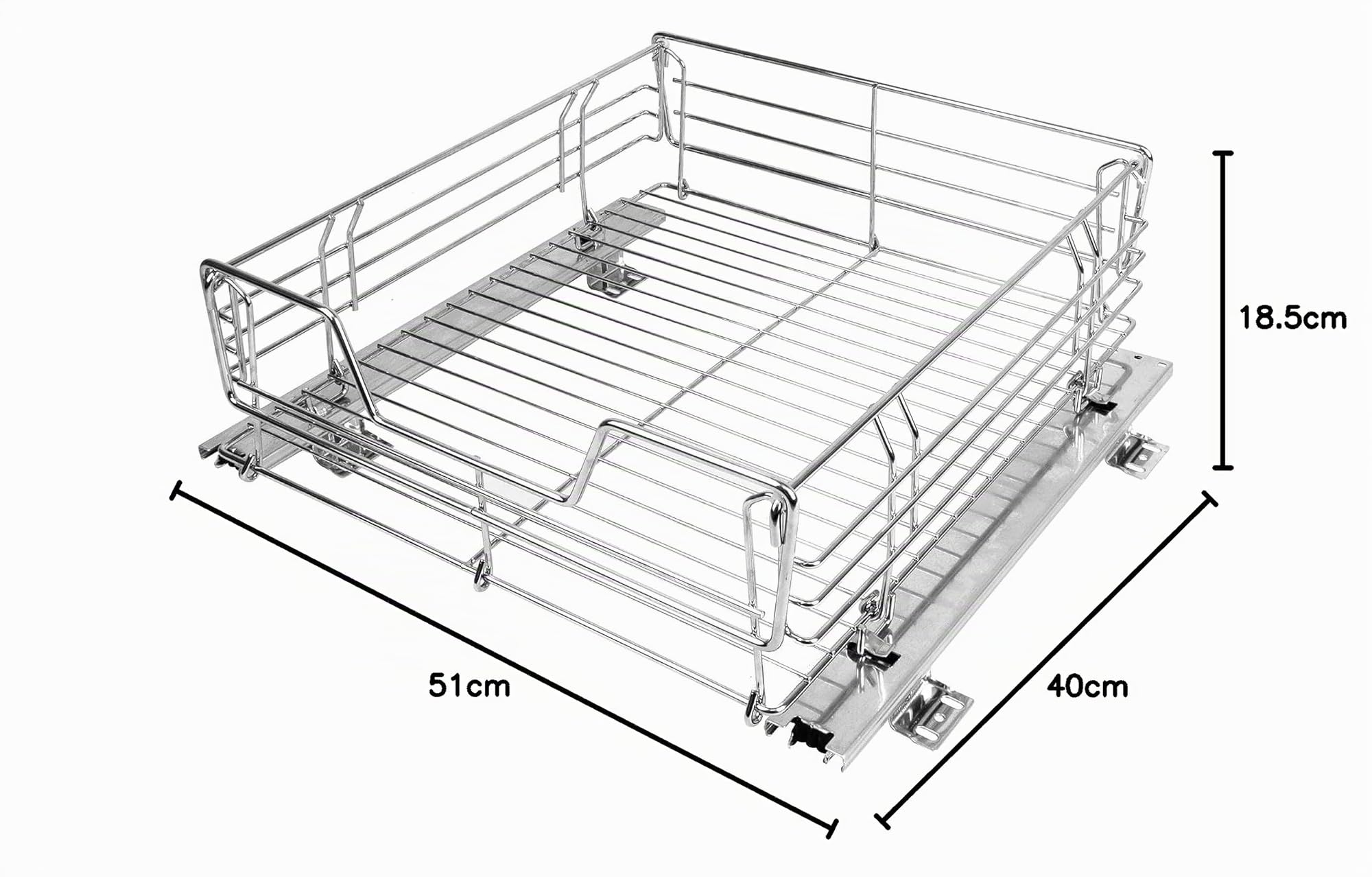 WENKO Maximex Coulisse d'armoire Midi, Panier Extensible pour Un Espace de Rangement supplémentaire, en Acier chromé, 51 x 18,5 x 40 cm