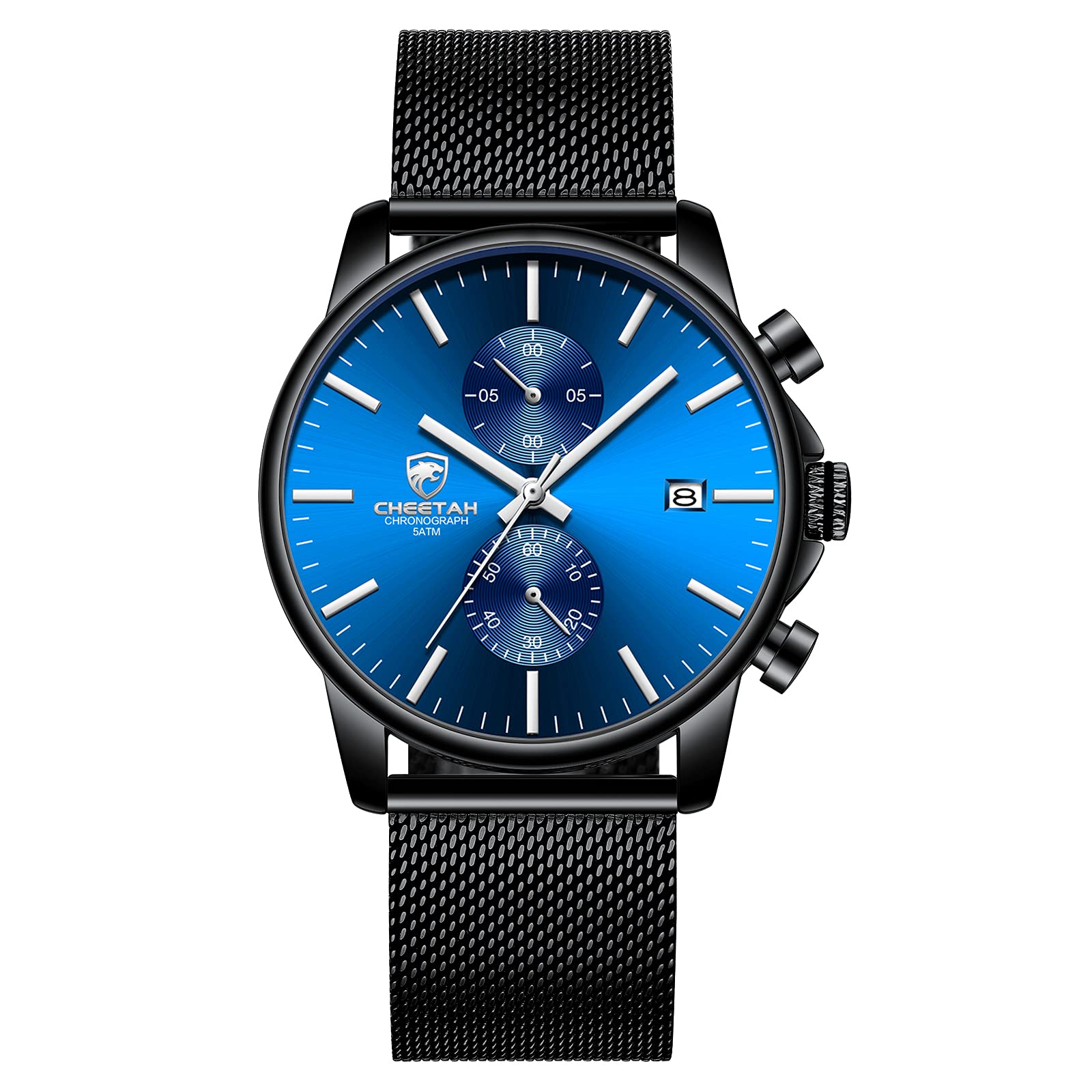 GOLDEN HOUR Montre à Quartz analogique Tendance et Minimaliste en Maille d'acier Inoxydable étanche chronographe pour Homme avec Date Automatique