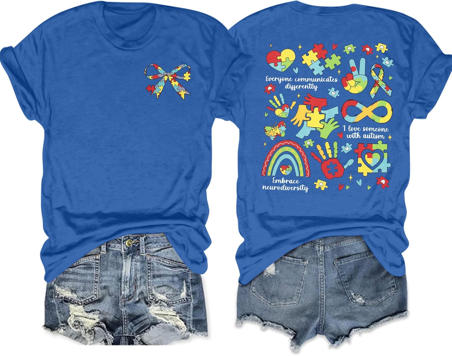 Autism Awareness Shirt Women Autism Acceptance Tshirt Autistic Mom Shirts ASD Inspirational Bow Graphic Tee