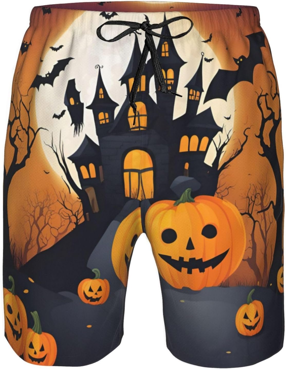 Mens Happy-Halloween-Vector Print Beach Shorts,Casual Summer Shorts for Men,Quick Dry Polyester