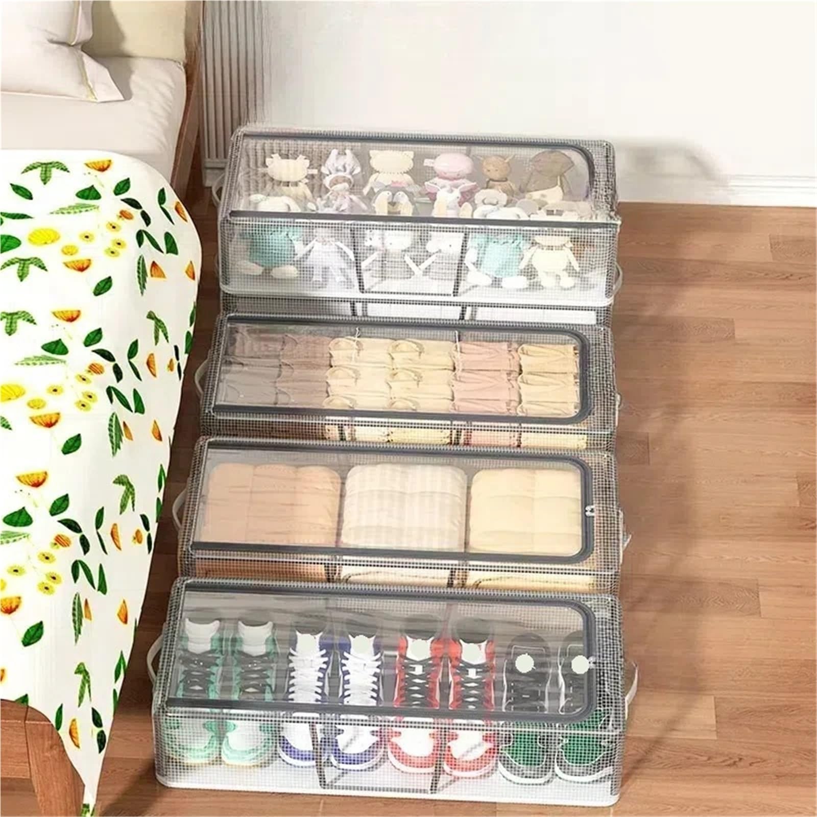 Organizzatore Di Scarpe Sotto Il Letto Scarpiera pieghevole Scatole portaoggetti trasparenti sigillate for scarpe visibili for l'organizzatore di vestiti della camera da letto salvaspazio Per Riporre
