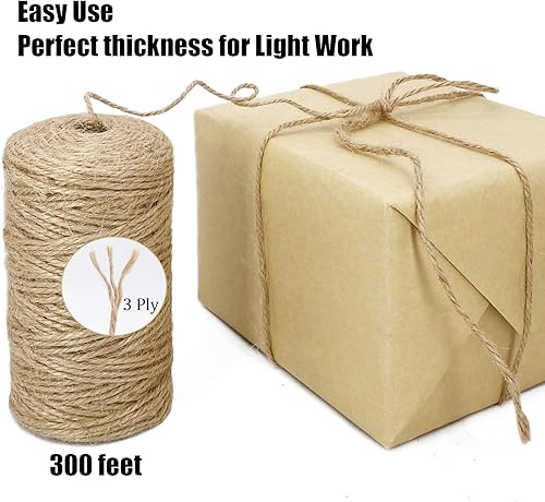 Miniatura 2 de Cordel de yute natural de 0.079 in de 600 pies, 3 capas, cuerda trenzada resistente, cinta marrón para artes, manualidades, tarros de masón,