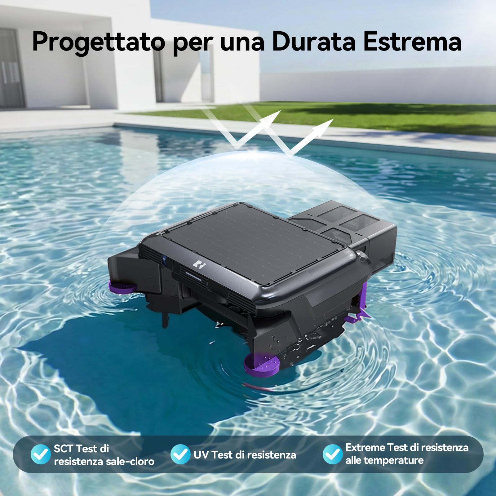 Redkey S500 Robot Skimmer Piscina Solare, Robot Piscina Solare Superficie 24/7, Doppi Motori, Doppio Sistema di Ricarica, Rilevamento Intelligente degli Ostacoli, Sistema di Filtrazione Fine 200µm
