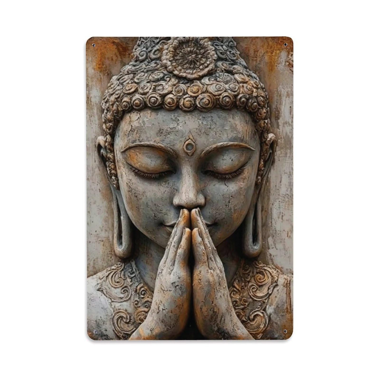 Praying Buddha Vintage Zen Meditation Wall Decor Sign Vintage Aluminium Metal Sign, Retro Wall Decor for Home, Bar, Garage & Farmhouse 30x20cm