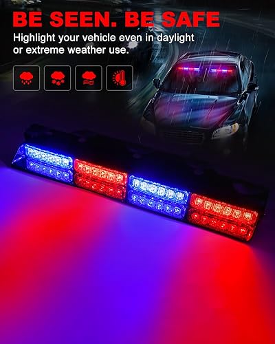 Miniatura 3 de HLAUTO 6Z4J Emergency Dash Strobe Lights 2x16.8 inch Red Blue Safety Lights, 48 LED Flashing Warning Hazard Interior Windshield Visor Traffic Light