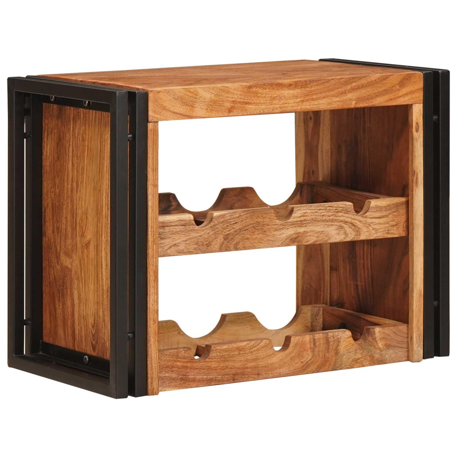 Estantería para vino montada en la pared, madera maciza de acacia 100 x 45 x 33 cm, color marrón, diseño industrial con marco de hierro para un almacenamiento estable y un encanto rústico