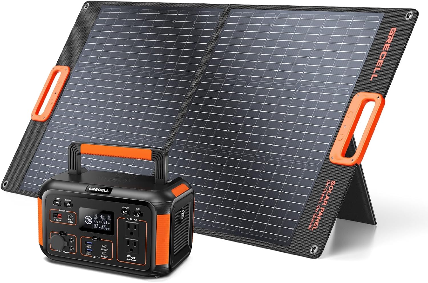 GRECELL 500W Portable Power Station with 100W Solar Panel 20V