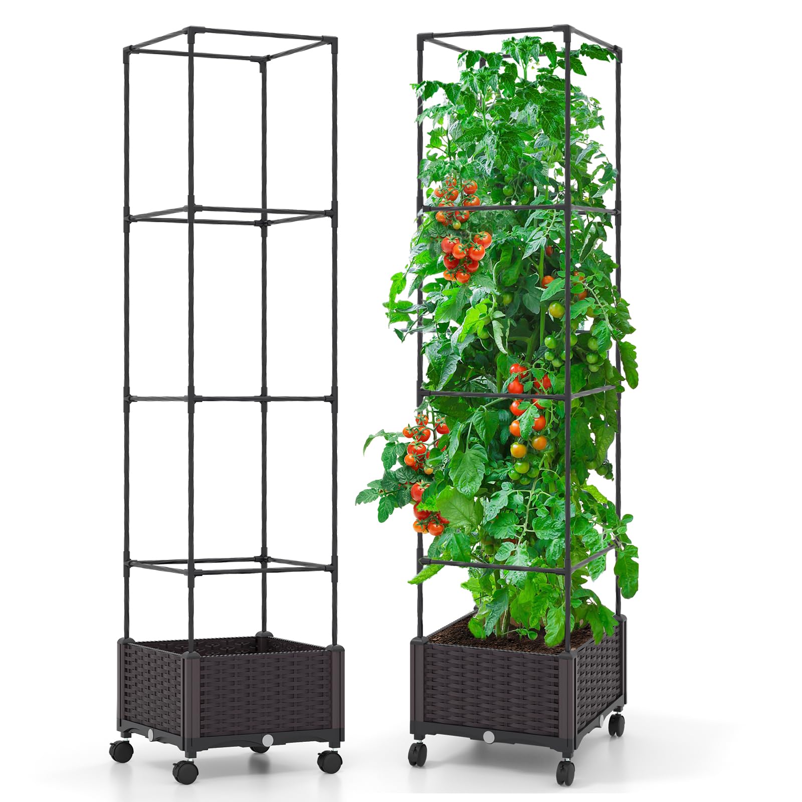 HOMASIS Fioriera con Traliccio per Piante Rampicanti da Esterno, Quadrato Orto Verticale con Sistema di Auto-irrigazione e Altezza Regolabile, Vaso Fiori Rialzato, 170 x 40 x 32 cm