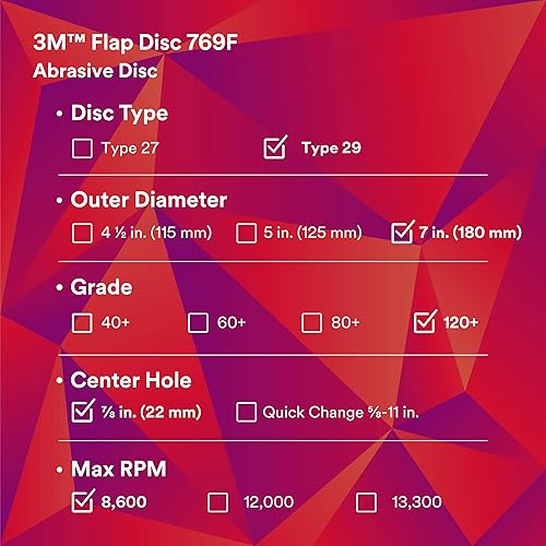 Miniatura 51 de 3M Disco de solapa 769F, tipo 27, 80+, 4-1/2 in x 7/8 in, abrasivo de alto rendimiento, disco de pulido y acabado de grano de precisión de cerámica