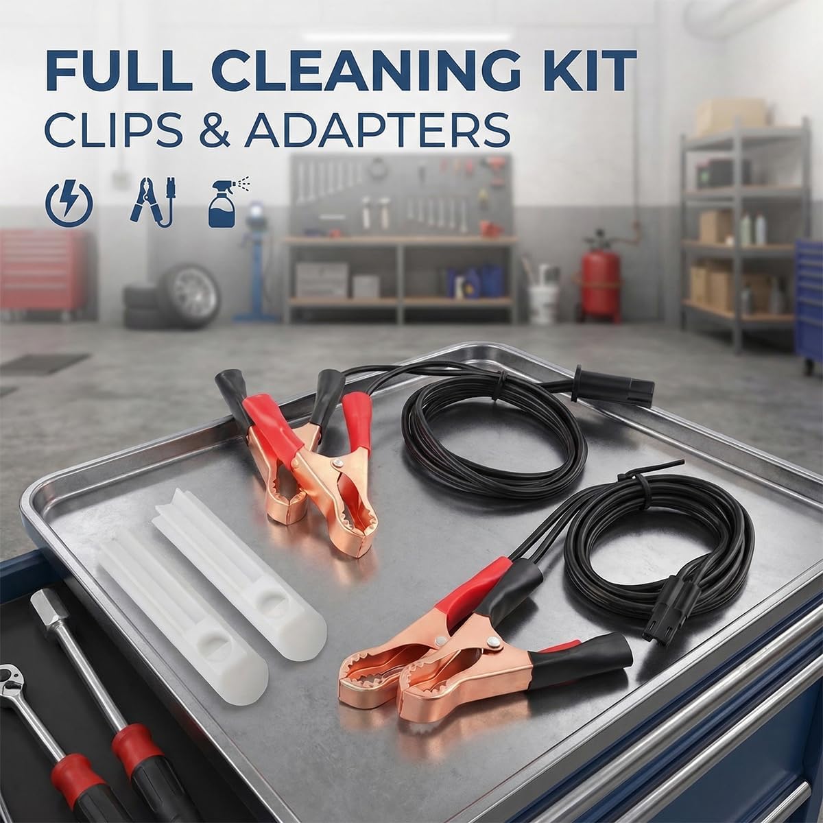 4PCS Car Fuel Injector Cleaner Kit, Automotive Flush Cleaner Adapter Set with Test Lead, Vehicle Fuel Injector DIY Cleaning Tool Tester Kit for Pump Pressure, Universal Fit