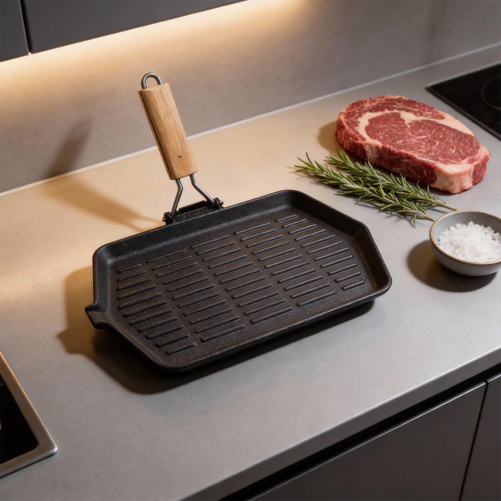 Sartén Asador Hierro 21x35cm Rejilla Grill Sin Aceite