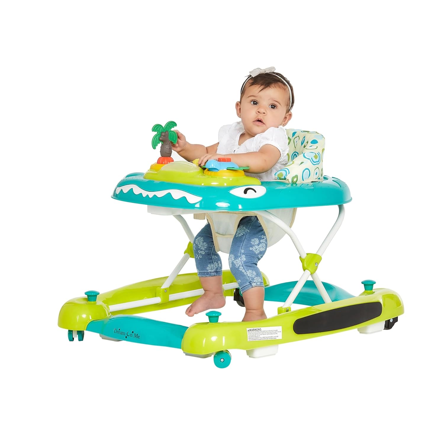 Dream On Me 2-in-1 Convertible Baby Steps Baby Walker in Yellow and Green, Adjustable Three Position Height Setting, Removable Tray, Easy to Fold and Store Baby Walker Yellow/Green