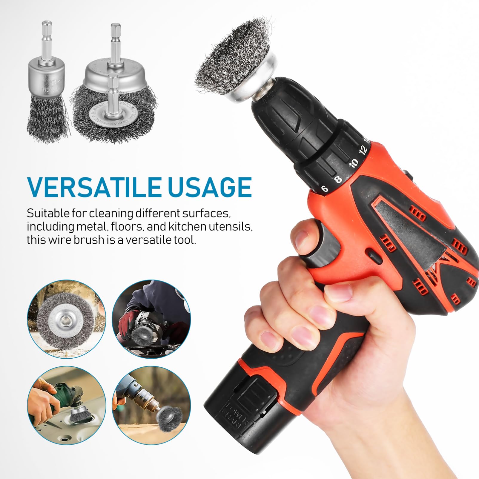 VILLCASE 15pièces Brosses Métalliques Pour Perceuse Avec Tige Et Accessoires Pour Élimination Préparation De Surfaces