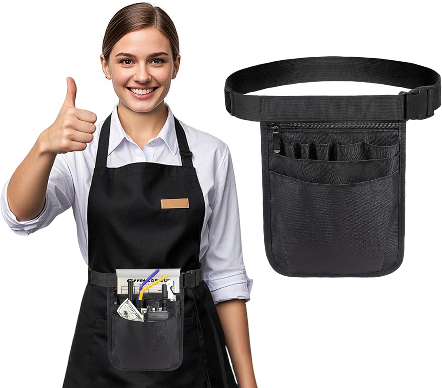 Waitress Apron with Pocket, Server Work Tools Waist Bag, Adjustable Utility Belt for Nurse, Hair Stylists