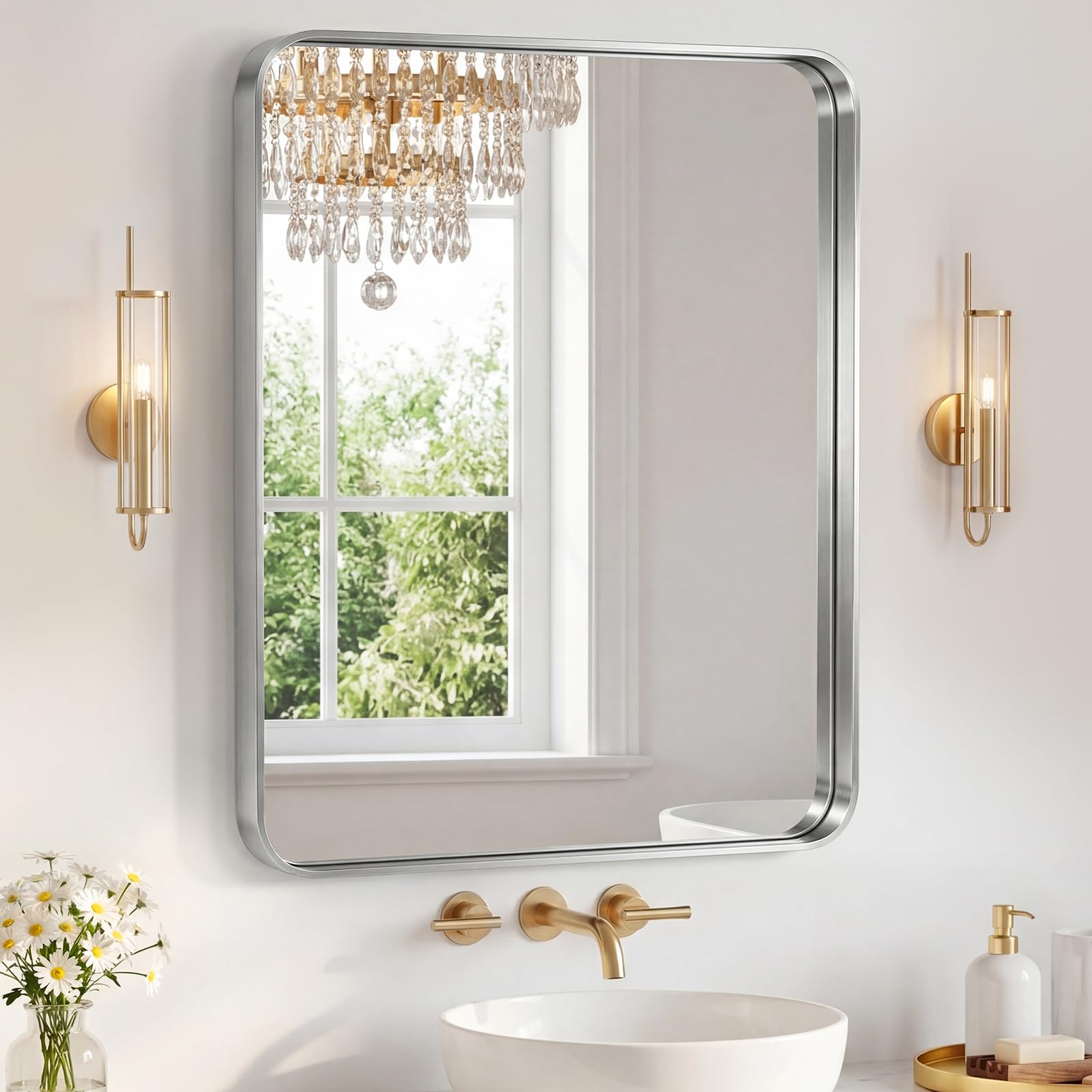 Sweetcrispy Bathroom Mirror 36x30 Inch, Vanity Mirror for Wall