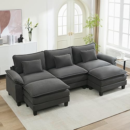 Miniatura 44 de URRED Cloud Couch - Sofá modular modular de 87 pulgadas, moderno sofá de asiento profundo en forma de L con otomana y almohadas, sofás de felpilla