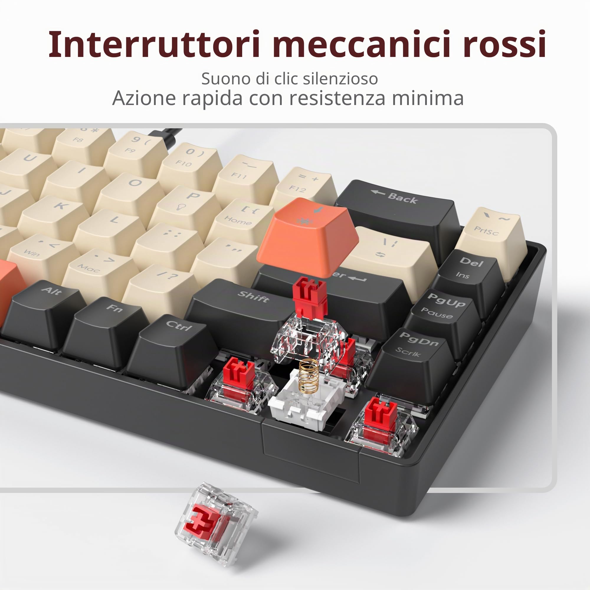 60% Tastiera da Gioco Meccanica, 68 Tasti Compatto Tastiera Gaming 65 Percento TKL Retroilluminata RGB, Anti-ghosting, Layout QWERTY Americana per PC, Mac, PS4