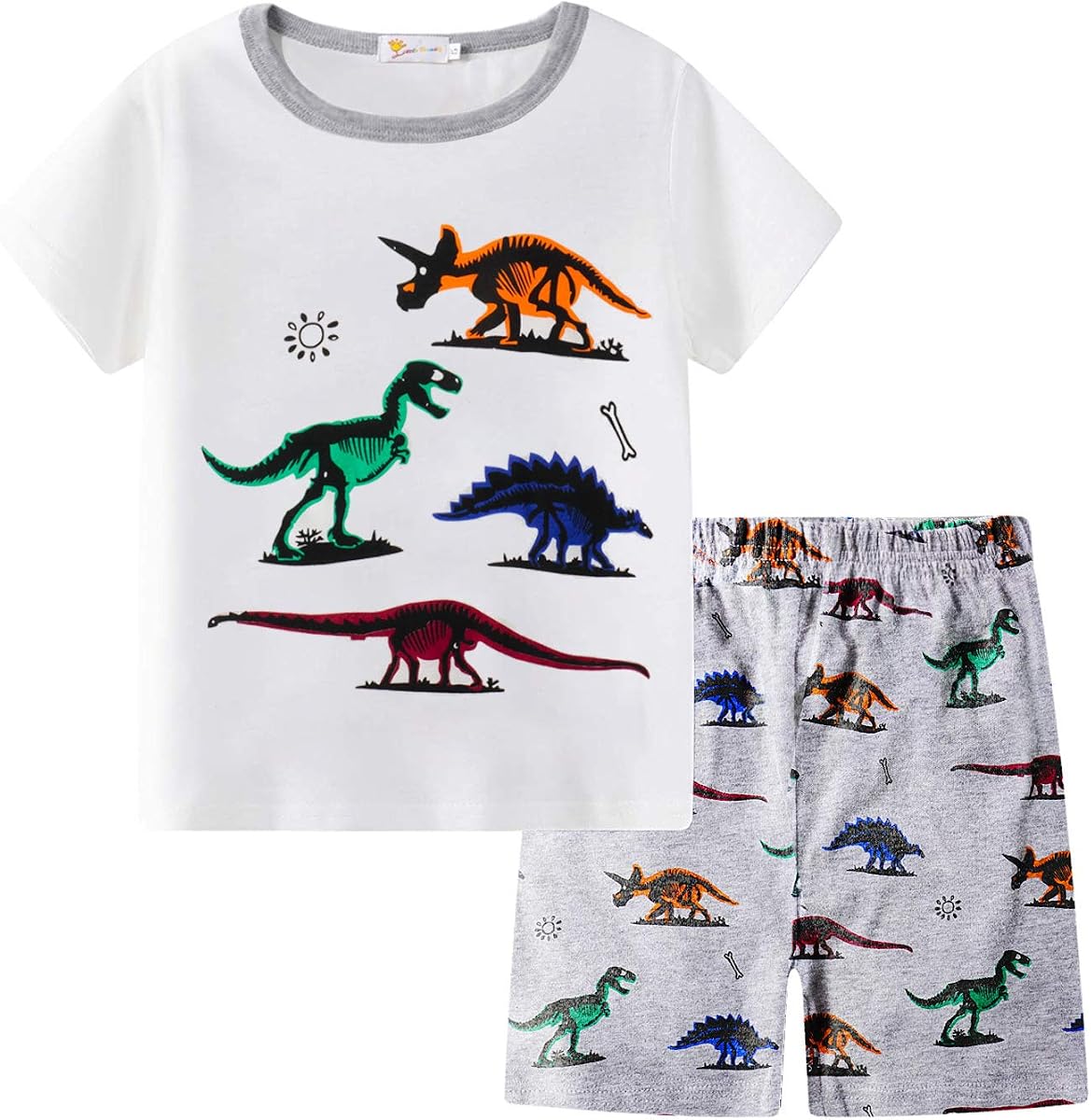 Little Hand Pijamas de algodón para niños pequeños, pijamas de verano para niños, Jammies, tren de dinosaurio, ropa de dormir, conjuntos cortos
