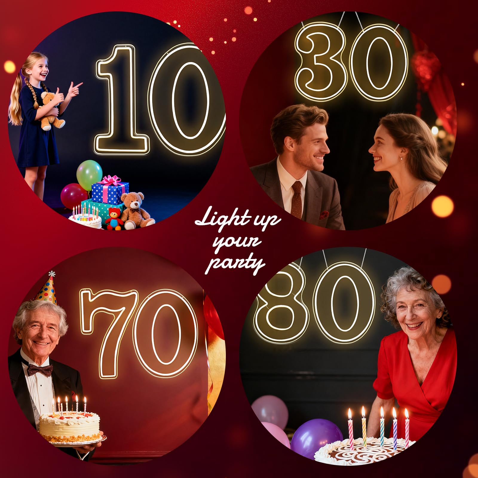 Pannello luminoso LED al neon a forma di numero 1, 30 cm, alimentazione USB, sfondo per festa di compleanno, matrimonio, decorazione d'interni (numero 0)