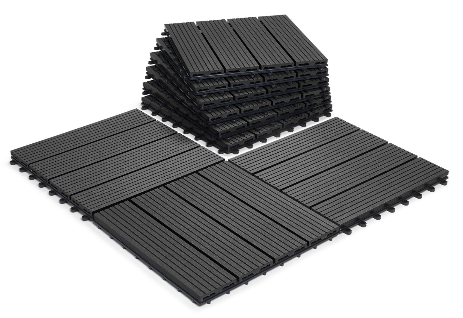 CLICK-DECK Composite Decking Tiles 30x30cm Interlocking Outdoor Deck Tiles | Patio, Balcony, Roof Terrace & Hot Tub | Easy Tool-Free Installation | Low Maintenance, Weather-Resistant (18 Tiles, Ebony)