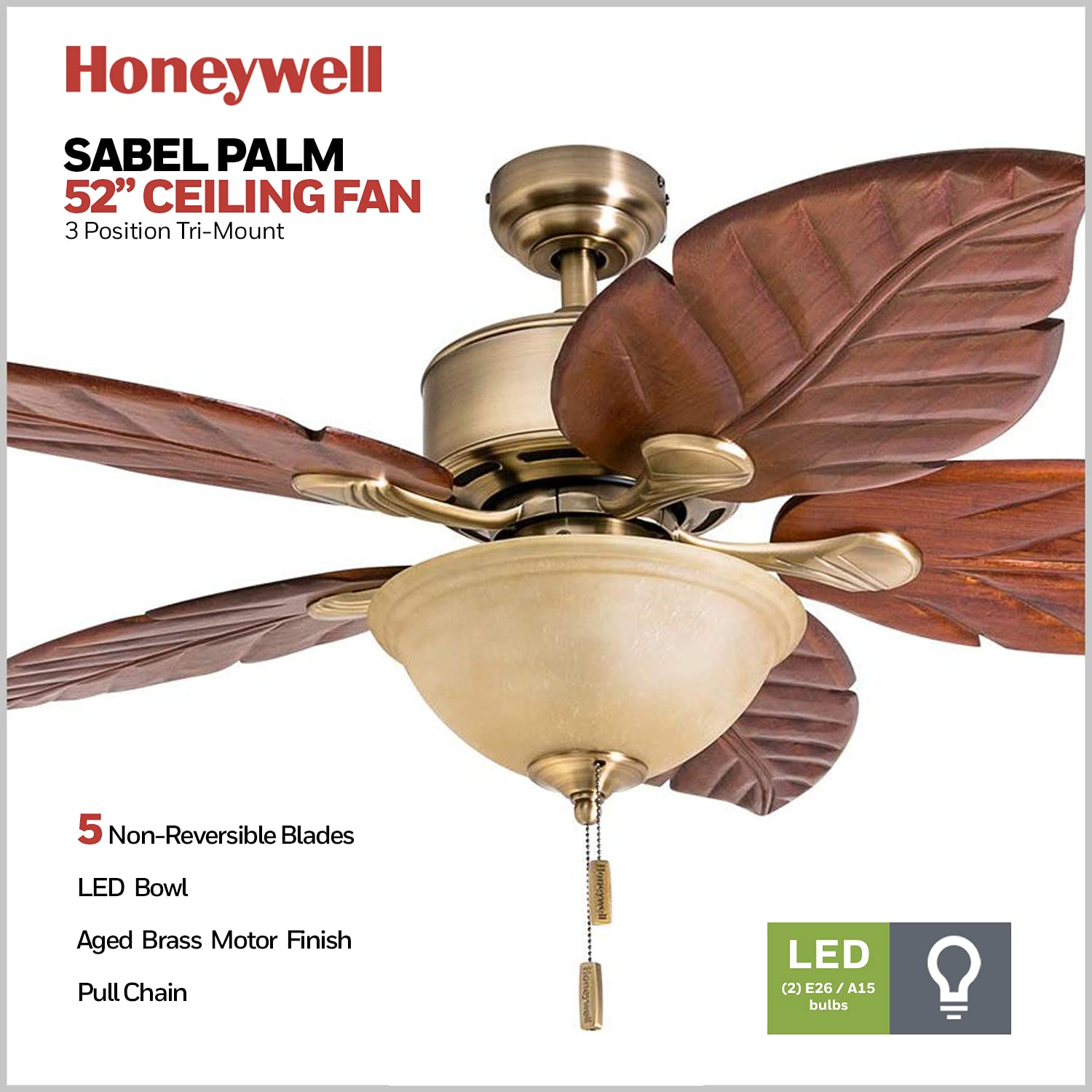 ブランド⊟ Honeywell Ceiling Fans Royal Palm 52in Tropical Indoor Fan