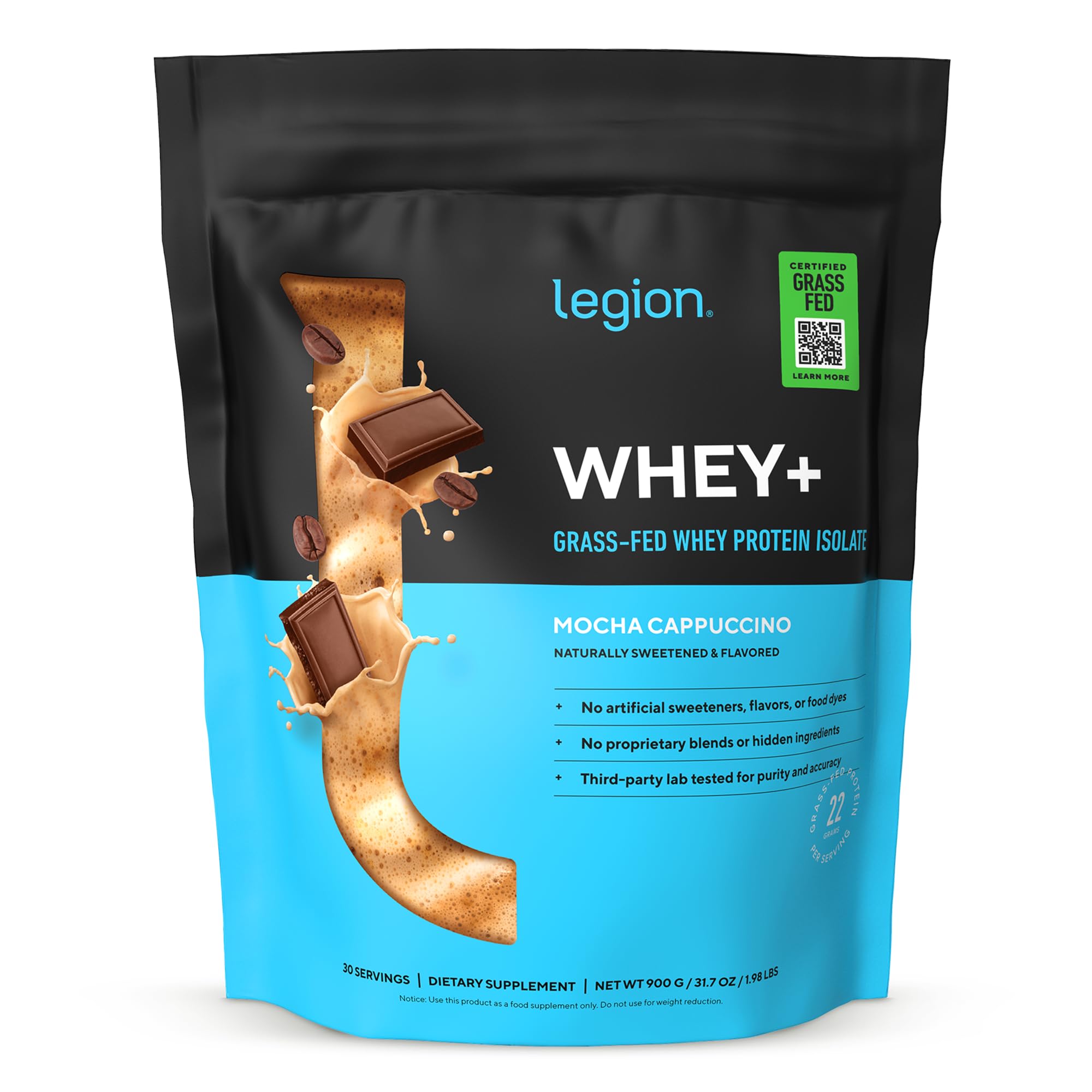 LEGION Whey+ Protein Whey Isolate from Grass Fed Cows (Mocha Cappuccino, 30 Servings) - Whey Protein Isolate Powder Low Calorie, Non-GMO Sugar Free, Lactose and Gluten Free, All Natural Protein Powder Mocha Cappuccino 30 Servings (Pack of 1)