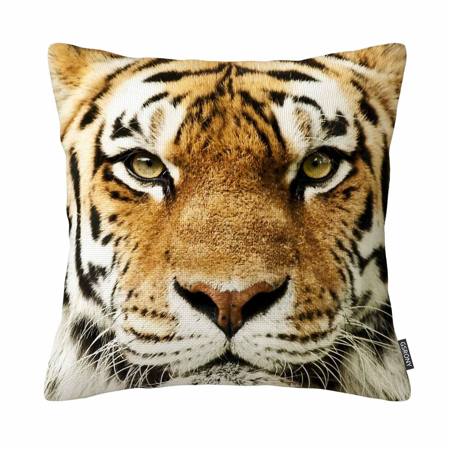 GSRONY Tiger Throw Pillow Covers Yellow Tiger Face Cushion Pillow Case Home Decor Pillowcase 18x18 Inches