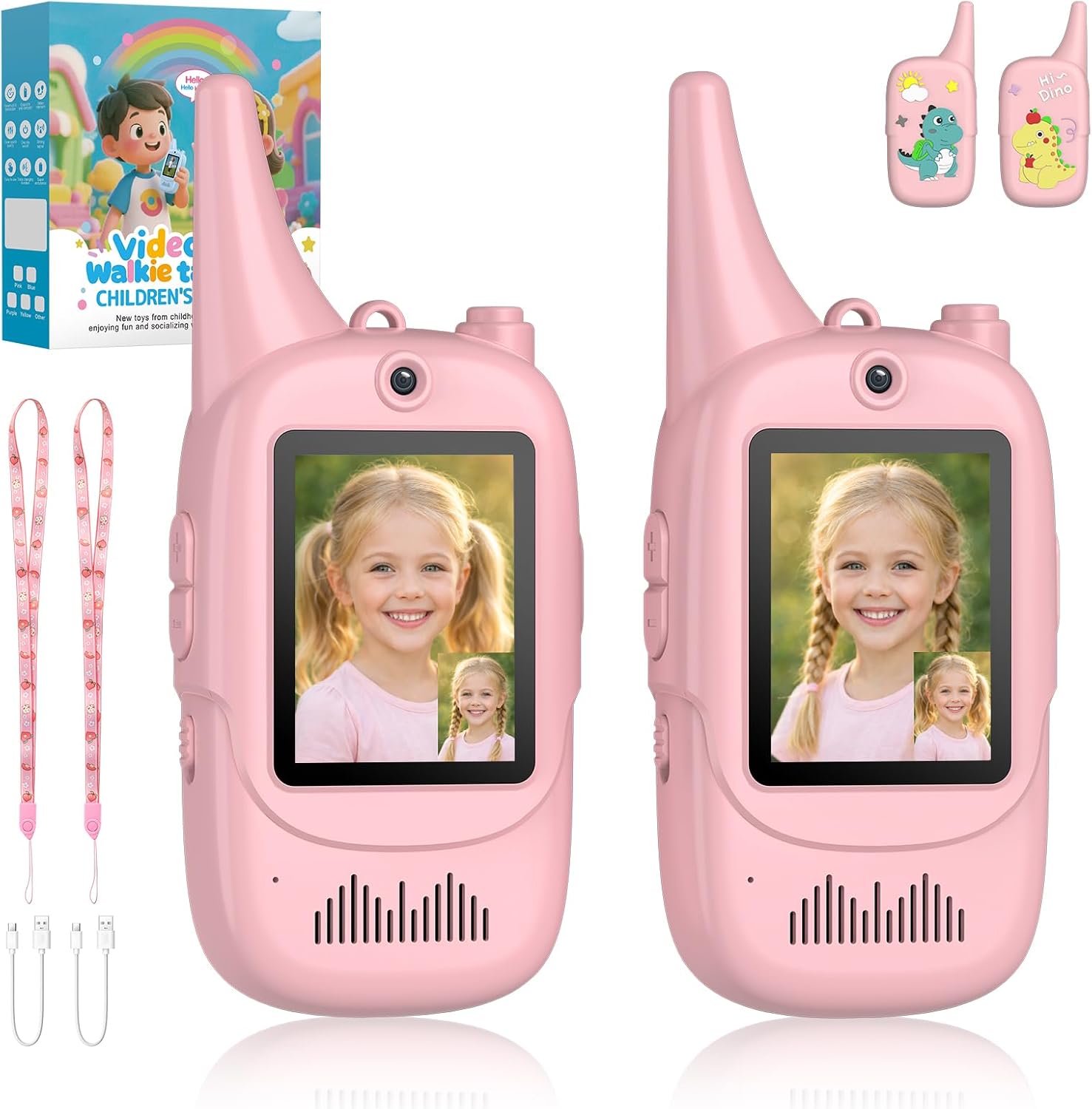 Anbte Video Walkie Talkies for Kids with Cute Silicone Case, 2 Pack Rechargeable Two Way Radios Toys for Boys Girls Age 3-8, Easy to Use, for Family Game Outside Camping Indoor Outdoor, Pink
